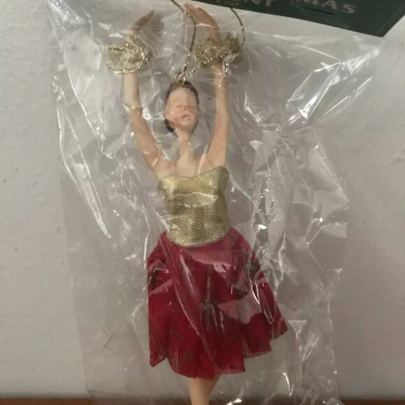 Vintage Spain's Inc. Vinyl Ballerina Christmas Tree Hanging Ornament Red Tutu - Picture 2 of 9